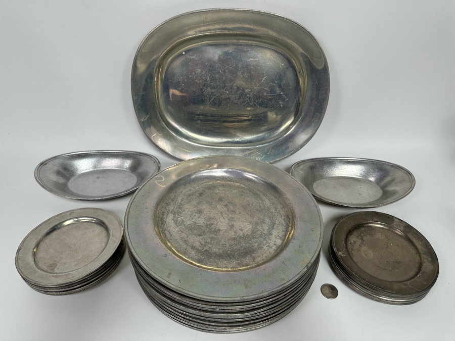 Collection Of Vintage Wilton-Columbia Pewter Metalware Charger Plates, Dishes, Bowls And Serving Tray [Photo 3]