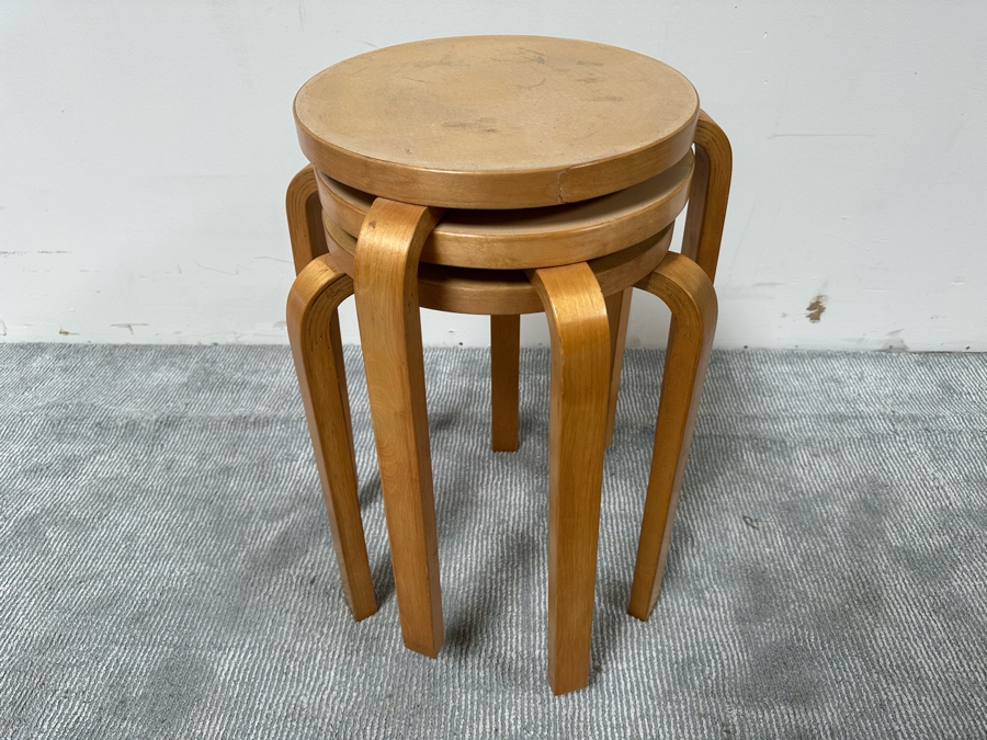 Vintage Alvar Aalto Design For Artek Side Tables Stools Made In Sweden 17W X 21.5H [Photo 4]