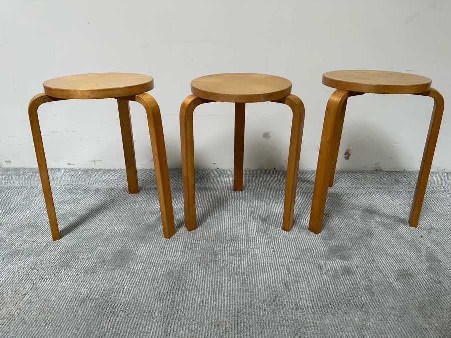 Vintage Alvar Aalto Design For Artek Side Tables Stools Made In Sweden 17W X 21.5H [Photo 5]
