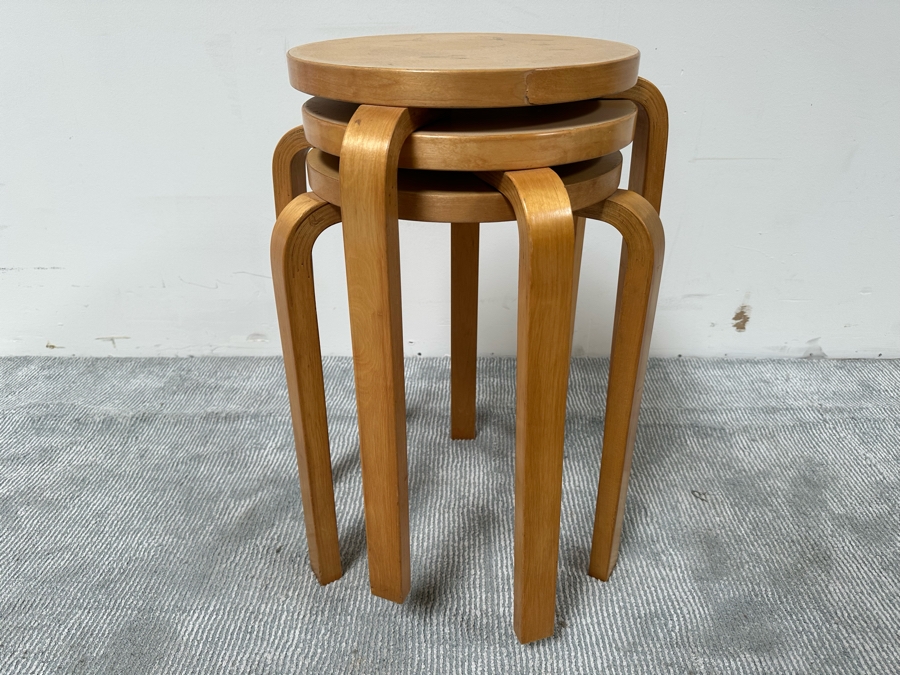 Vintage Alvar Aalto Design For Artek Side Tables Stools Made In Sweden 17W X 21.5H [Photo 3]
