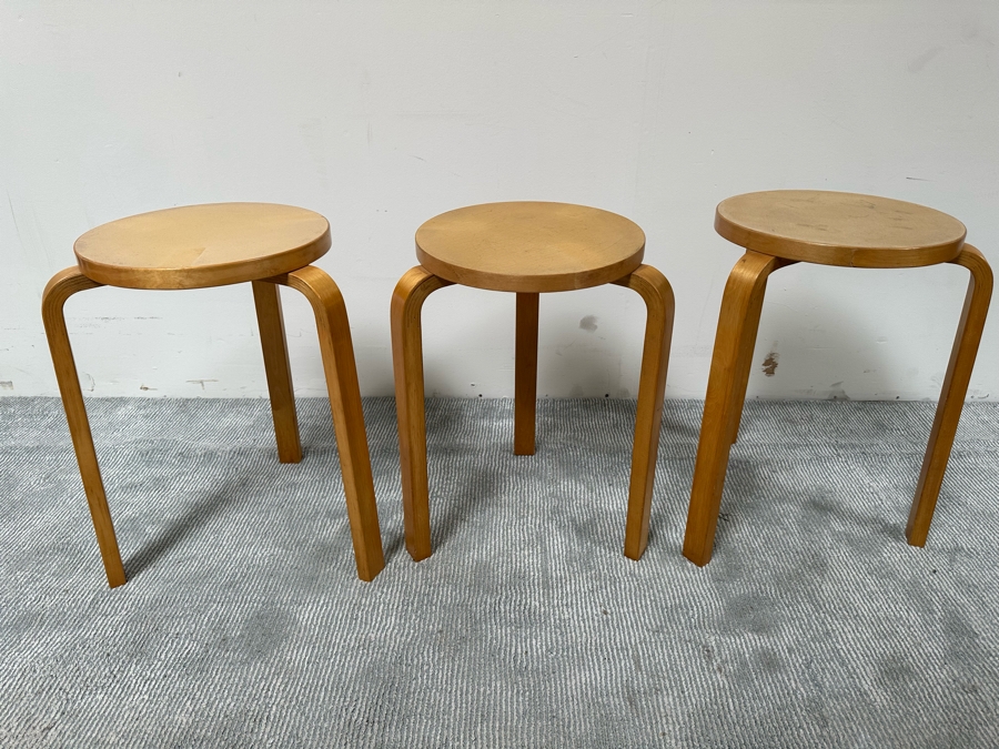 Vintage Alvar Aalto Design For Artek Side Tables Stools Made In Sweden 17W X 21.5H [Photo 6]