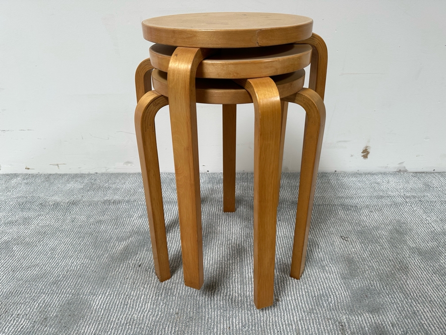 Vintage Alvar Aalto Design For Artek Side Tables Stools Made In Sweden 17W X 21.5H [Photo 2]