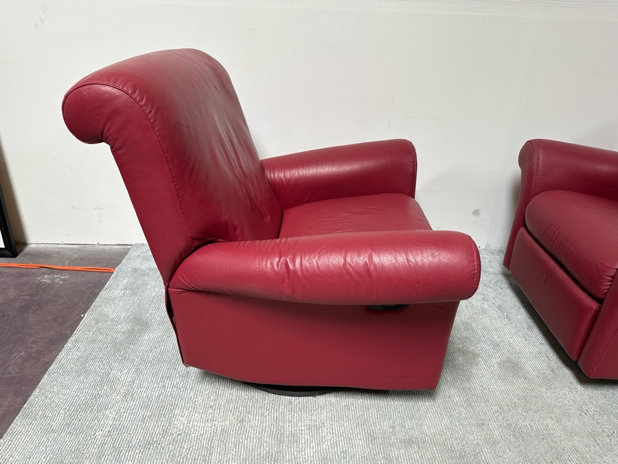 Pair Of Red Leather Swivel Reclining Side Chairs 37W X 32D X 38H [Photo 8]