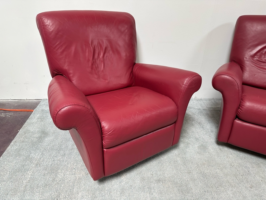 Pair Of Red Leather Swivel Reclining Side Chairs 37W X 32D X 38H [Photo 6]