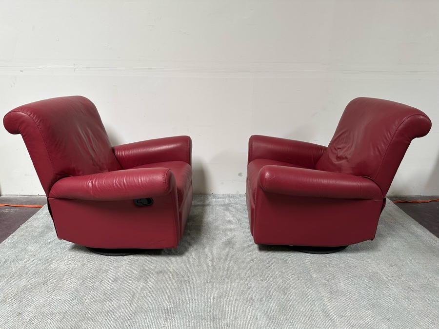 Pair Of Red Leather Swivel Reclining Side Chairs 37W X 32D X 38H [Photo 7]