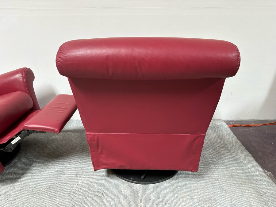 Pair Of Red Leather Swivel Reclining Side Chairs 37W X 32D X 38H [Photo 10]