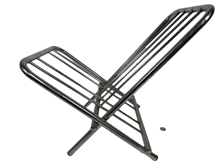 Vintage Folding Chrome Magazine Rack 20W X 14D X 18H