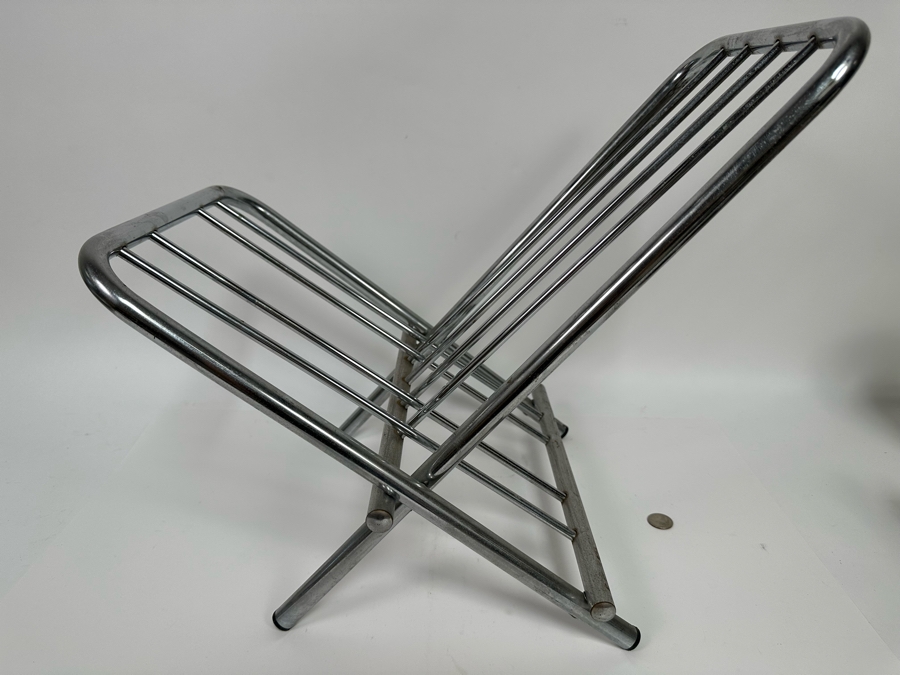 Vintage Folding Chrome Magazine Rack 20W X 14D X 18H [Photo 3]