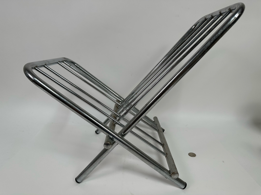 Vintage Folding Chrome Magazine Rack 20W X 14D X 18H [Photo 2]
