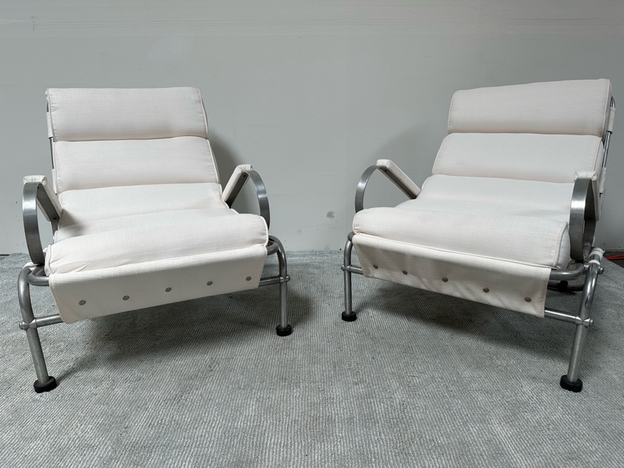 Warren McArthur Vintage Art Deco Very Rare Armchairs With Hockey Puck Feet, A Pair - See Photos For Several Blemishes 29W X 37D X 32H [Photo 4]