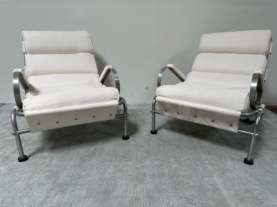 Warren McArthur Vintage Art Deco Very Rare Armchairs With Hockey Puck Feet, A Pair - See Photos For Several Blemishes 29W X 37D X 32H [Photo 3]