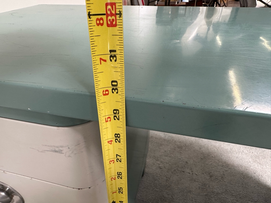 Norman Bel Geddes Vintage Art Deco Machine Age Metal Two-Tone Three-Drawer Desk By Simmons 43W X 21D X 29.5H [Photo 15]