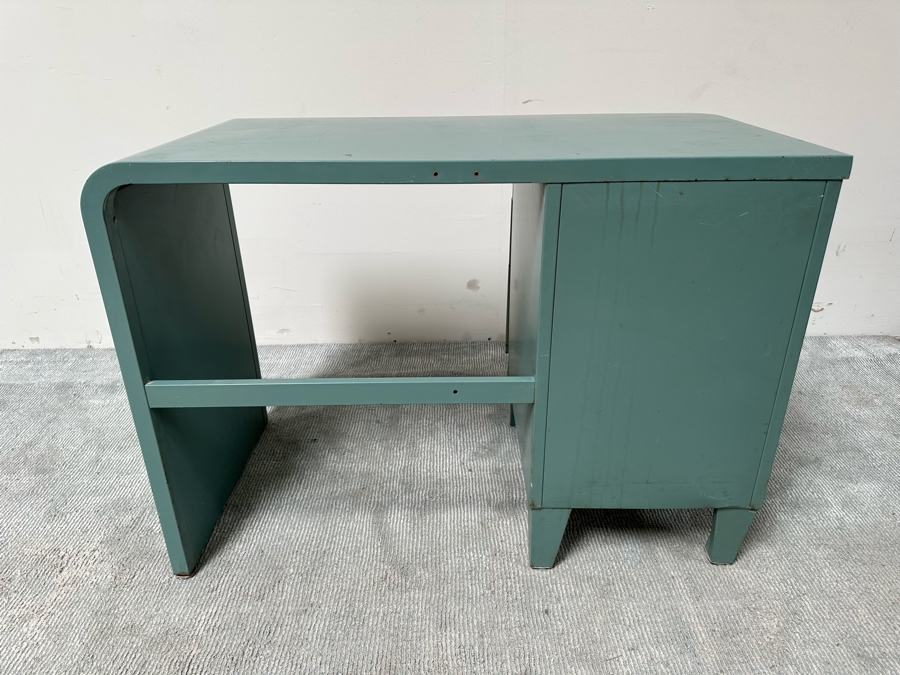 Norman Bel Geddes Vintage Art Deco Machine Age Metal Two-Tone Three-Drawer Desk By Simmons 43W X 21D X 29.5H [Photo 11]