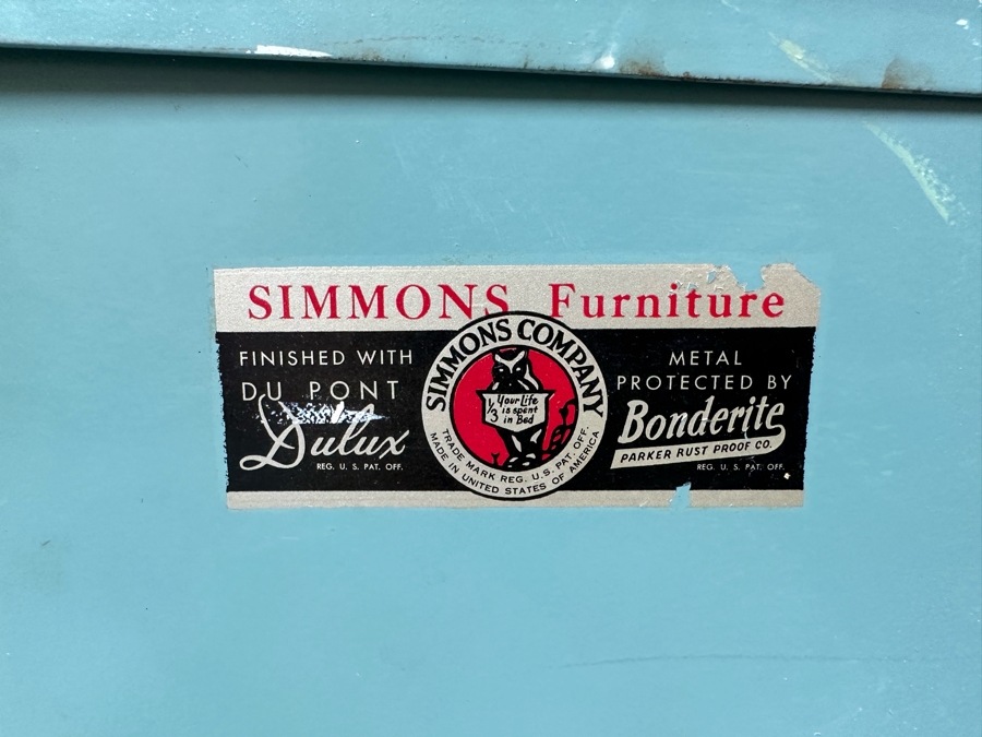 Norman Bel Geddes Vintage Art Deco Machine Age Metal Bedroom Set: Pair Of Highboy Dressers 33.5W X 19D X 40.5H And Pair Of Matching Nightstands Side Tables 16W X 16D X 28H By Simmons Furniture [Photo 18]