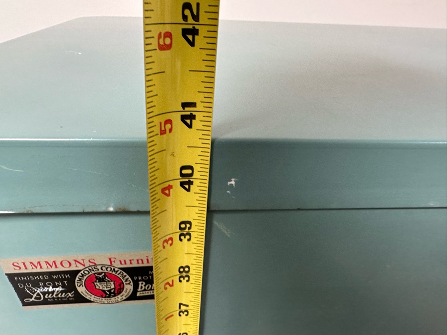 Norman Bel Geddes Vintage Art Deco Machine Age Metal Bedroom Set: Pair Of Highboy Dressers 33.5W X 19D X 40.5H And Pair Of Matching Nightstands Side Tables 16W X 16D X 28H By Simmons Furniture [Photo 22]