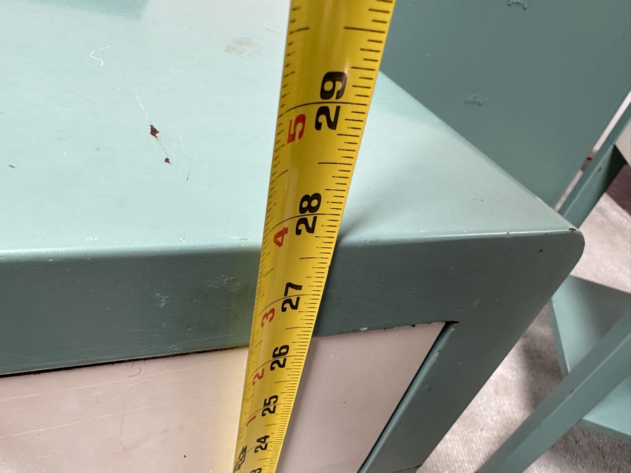 Norman Bel Geddes Vintage Art Deco Machine Age Metal Bedroom Set: Pair Of Highboy Dressers 33.5W X 19D X 40.5H And Pair Of Matching Nightstands Side Tables 16W X 16D X 28H By Simmons Furniture [Photo 25]