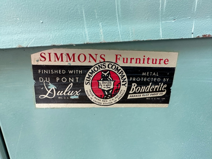 Norman Bel Geddes Vintage Art Deco Machine Age Metal Bedroom Set: Pair Of Highboy Dressers 33.5W X 19D X 40.5H And Pair Of Matching Nightstands Side Tables 16W X 16D X 28H By Simmons Furniture [Photo 19]