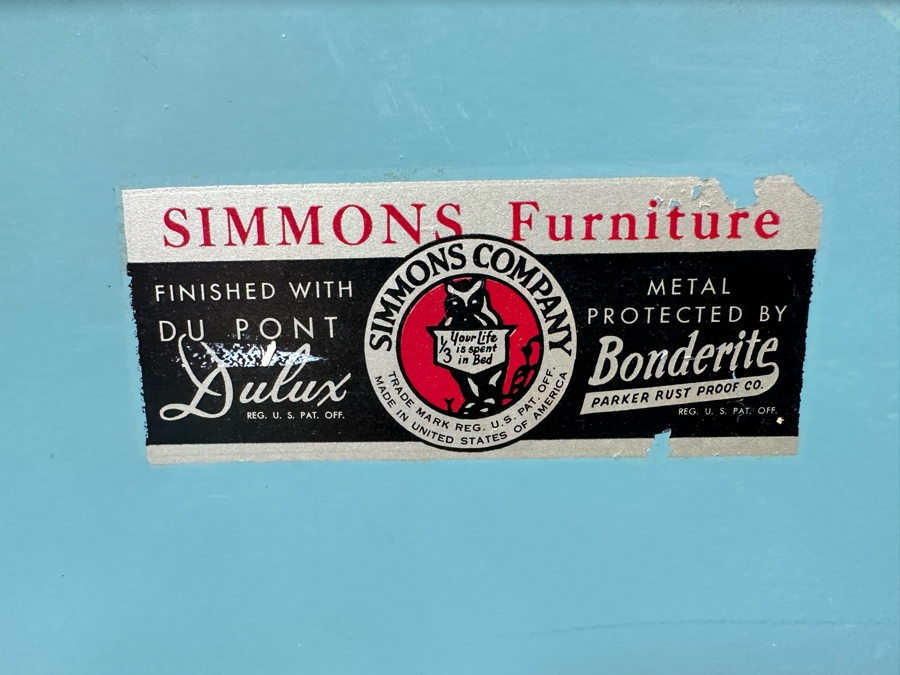 Norman Bel Geddes Vintage Art Deco Machine Age Metal Bedroom Set: Pair Of Highboy Dressers 33.5W X 19D X 40.5H And Pair Of Matching Nightstands Side Tables 16W X 16D X 28H By Simmons Furniture [Photo 16]