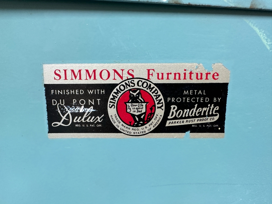 Norman Bel Geddes Vintage Art Deco Machine Age Metal Bedroom Set: Pair Of Highboy Dressers 33.5W X 19D X 40.5H And Pair Of Matching Nightstands Side Tables 16W X 16D X 28H By Simmons Furniture [Photo 17]