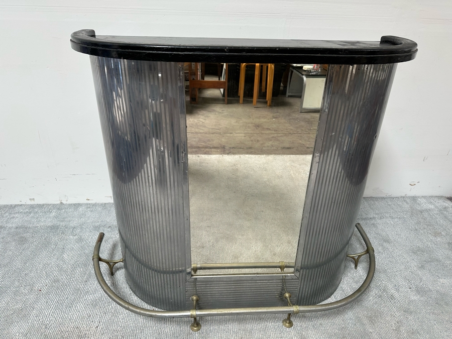 Vintage Art Deco Train Car Mirrored Bar 53W X 24D X 42H By Ganger Inc, 56 W. 45 St, New York With Matching Art Deco Etched Glass Period Mirror 36 X 32 (Shown In Additional Photos) - See Photos [Photo 4]