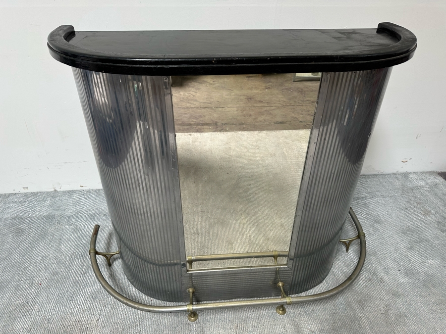 Vintage Art Deco Train Car Mirrored Bar 53W X 24D X 42H By Ganger Inc, 56 W. 45 St, New York With Matching Art Deco Etched Glass Period Mirror 36 X 32 (Shown In Additional Photos) - See Photos [Photo 8]