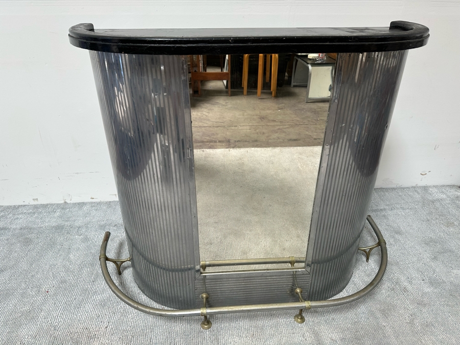 Vintage Art Deco Train Car Mirrored Bar 53W X 24D X 42H By Ganger Inc, 56 W. 45 St, New York With Matching Art Deco Etched Glass Period Mirror 36 X 32 (Shown In Additional Photos) - See Photos [Photo 5]
