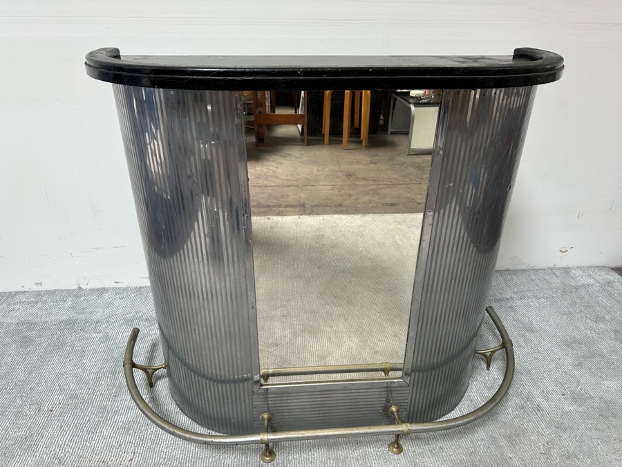 Vintage Art Deco Train Car Mirrored Bar 53W X 24D X 42H By Ganger Inc, 56 W. 45 St, New York With Matching Art Deco Etched Glass Period Mirror 36 X 32 (Shown In Additional Photos) - See Photos [Photo 7]