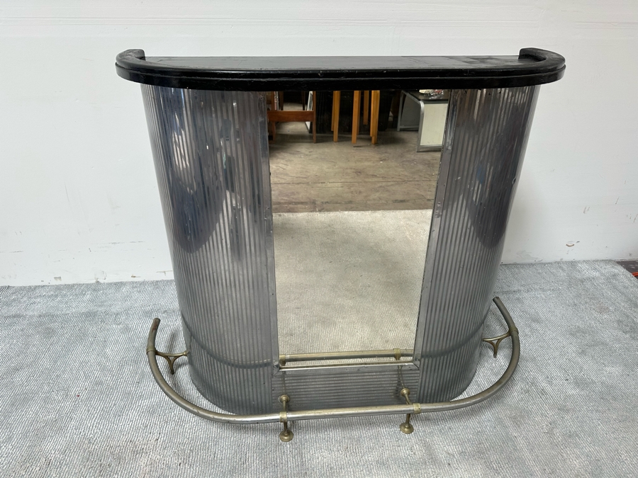Vintage Art Deco Train Car Mirrored Bar 53W X 24D X 42H By Ganger Inc, 56 W. 45 St, New York With Matching Art Deco Etched Glass Period Mirror 36 X 32 (Shown In Additional Photos) - See Photos [Photo 6]