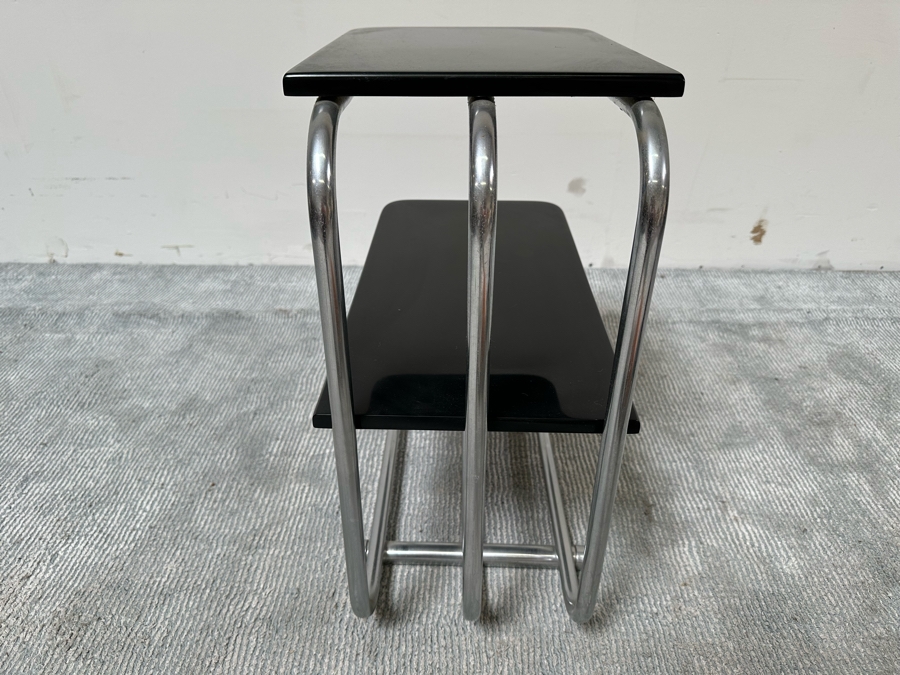 Alfons Bach (1904-1999, German) Vintage Art Deco Machine Age Bauhaus Tubular Chrome Two Tier End Table For Lloyd 25W X 12D X 23H [Photo 5]