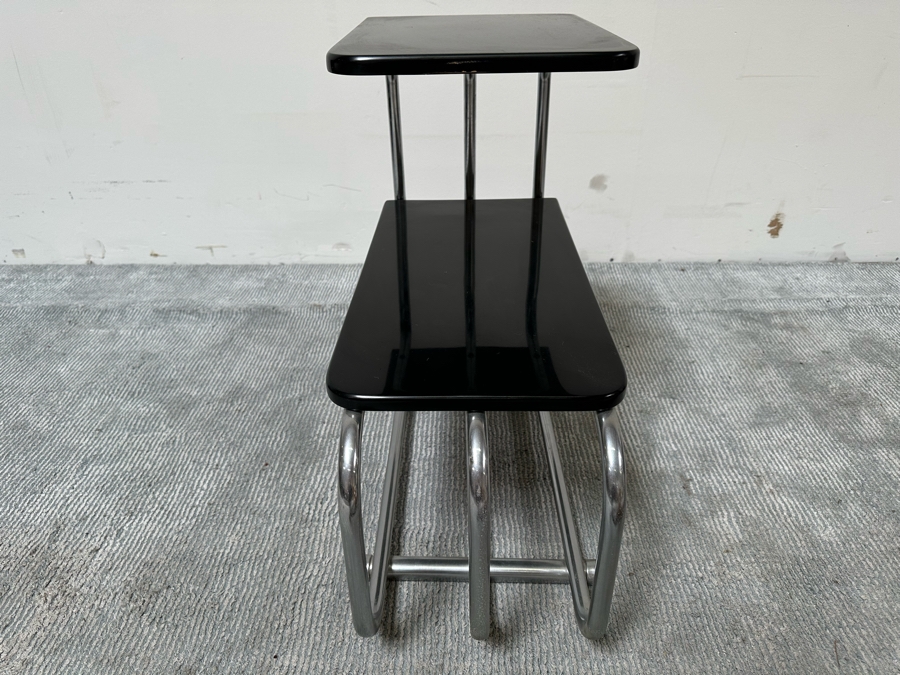Alfons Bach (1904-1999, German) Vintage Art Deco Machine Age Bauhaus Tubular Chrome Two Tier End Table For Lloyd 25W X 12D X 23H [Photo 8]