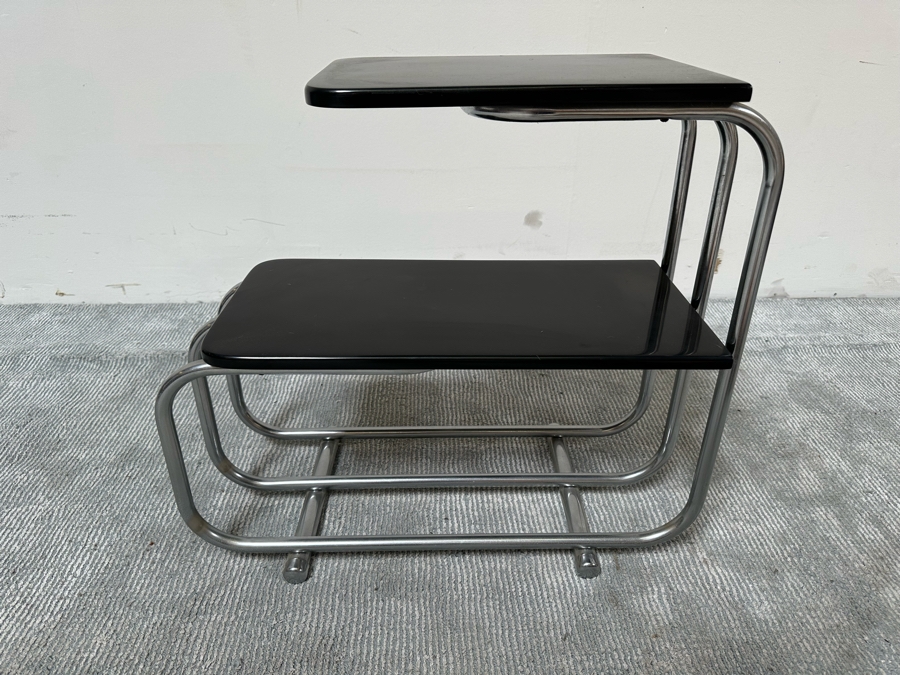 Alfons Bach (1904-1999, German) Vintage Art Deco Machine Age Bauhaus Tubular Chrome Two Tier End Table For Lloyd 25W X 12D X 23H [Photo 3]