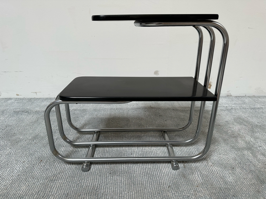 Alfons Bach (1904-1999, German) Vintage Art Deco Machine Age Bauhaus Tubular Chrome Two Tier End Table For Lloyd 25W X 12D X 23H [Photo 2]