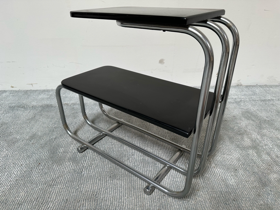 Alfons Bach (1904-1999, German) Vintage Art Deco Machine Age Bauhaus Tubular Chrome Two Tier End Table For Lloyd 25W X 12D X 23H [Photo 4]