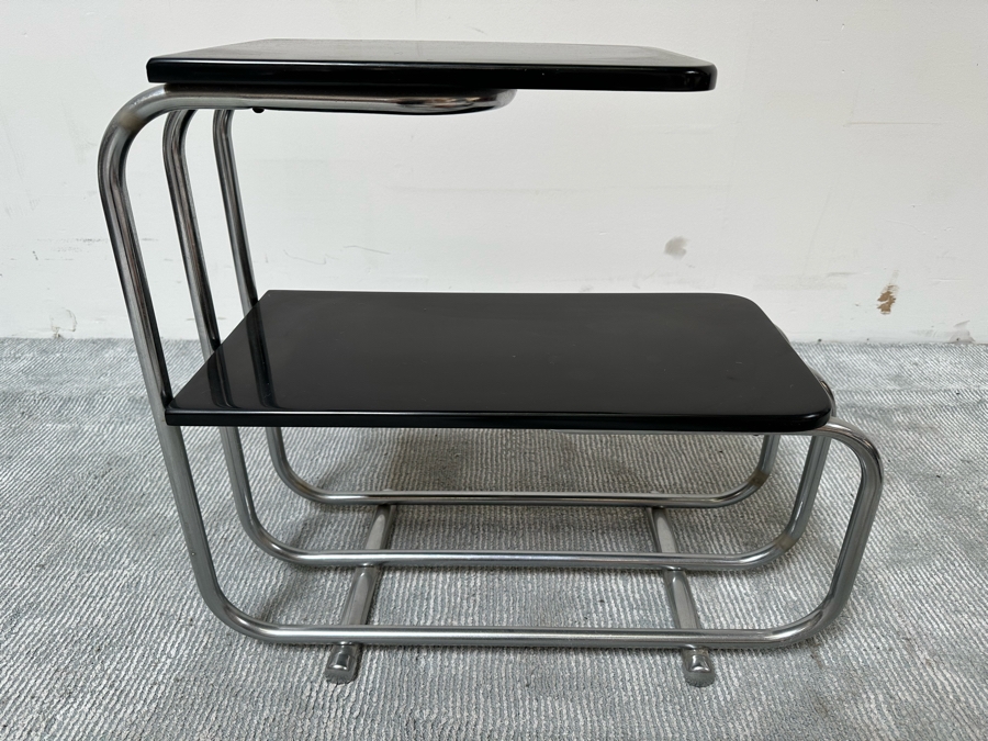 Alfons Bach (1904-1999, German) Vintage Art Deco Machine Age Bauhaus Tubular Chrome Two Tier End Table For Lloyd 25W X 12D X 23H [Photo 6]