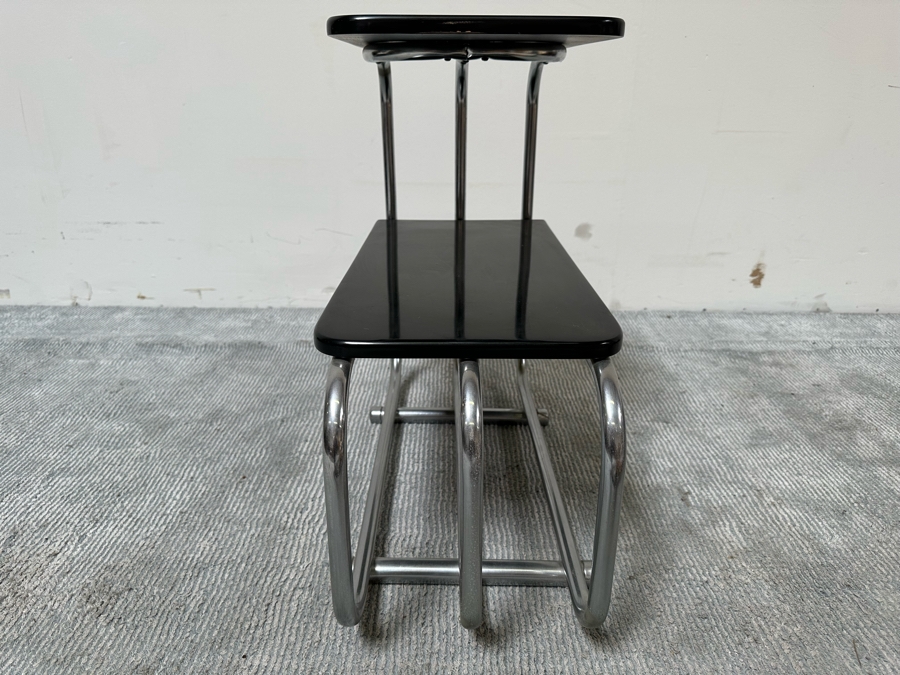 Alfons Bach (1904-1999, German) Vintage Art Deco Machine Age Bauhaus Tubular Chrome Two Tier End Table For Lloyd 25W X 12D X 23H [Photo 7]