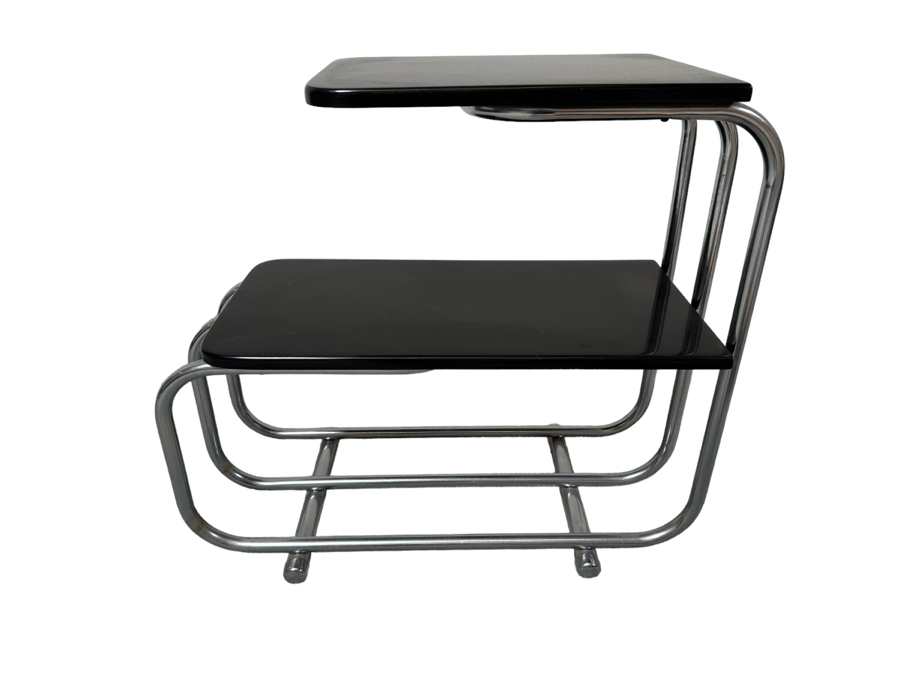 Alfons Bach (1904-1999, German) Vintage Art Deco Machine Age Bauhaus Tubular Chrome Two Tier End Table For Lloyd 25W X 12D X 23H [Photo 1]