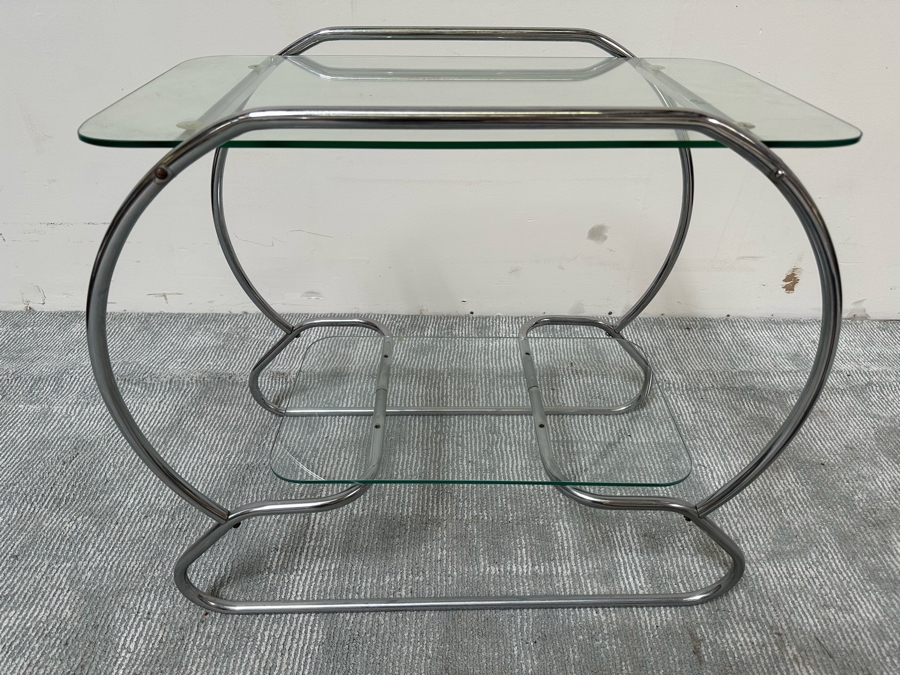 Vintage Art Deco Machine Age Tubular Chrome Two Tier Table 26W X 16D X 25H [Photo 1]