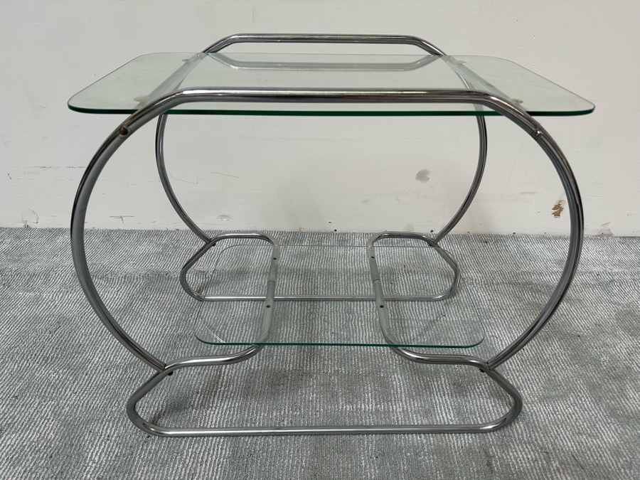 Vintage Art Deco Machine Age Tubular Chrome Two Tier Table 26W X 16D X 25H [Photo 4]