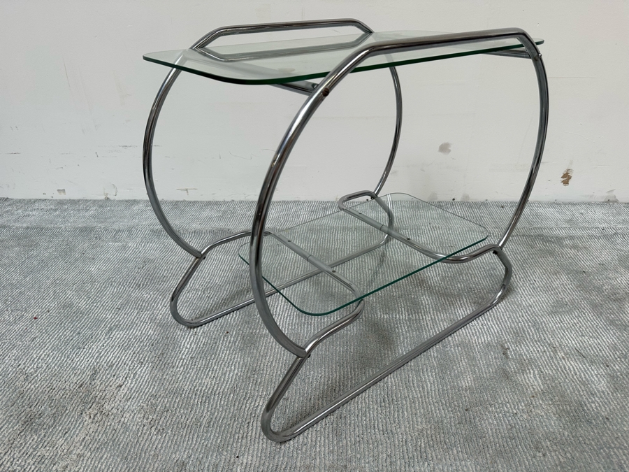 Vintage Art Deco Machine Age Tubular Chrome Two Tier Table 26W X 16D X 25H [Photo 5]