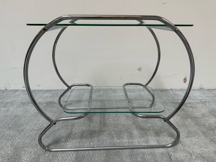 Vintage Art Deco Machine Age Tubular Chrome Two Tier Table 26W X 16D X 25H [Photo 3]