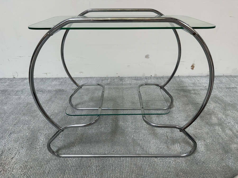 Vintage Art Deco Machine Age Tubular Chrome Two Tier Table 26W X 16D X 25H [Photo 7]