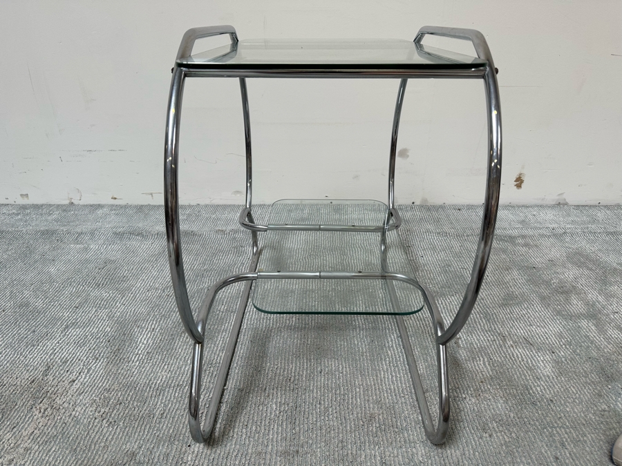 Vintage Art Deco Machine Age Tubular Chrome Two Tier Table 26W X 16D X 25H [Photo 6]