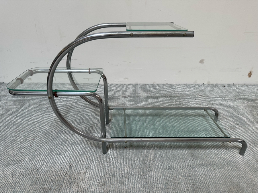 Vintage Art Deco Machine Age Chrome Tubular Support Etagere For Plants Attributed To Emile Guyot For Thonet 42W X 12D X 22H [Photo 12]