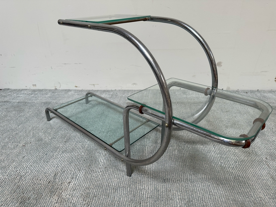 Vintage Art Deco Machine Age Chrome Tubular Support Etagere For Plants Attributed To Emile Guyot For Thonet 42W X 12D X 22H [Photo 6]