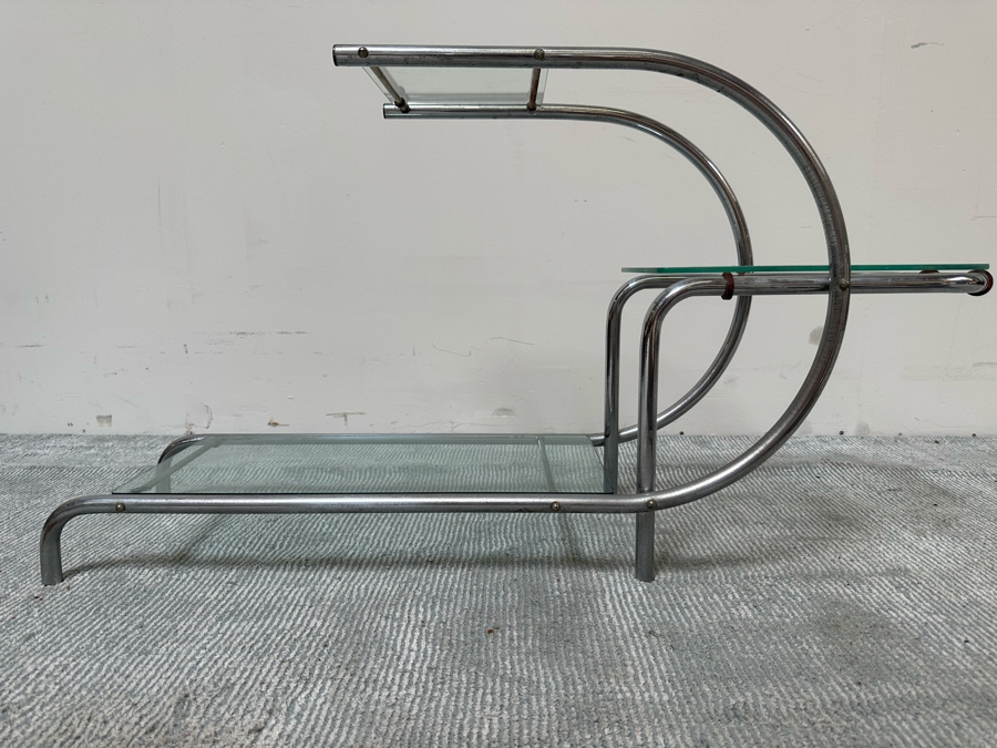 Vintage Art Deco Machine Age Chrome Tubular Support Etagere For Plants Attributed To Emile Guyot For Thonet 42W X 12D X 22H [Photo 4]