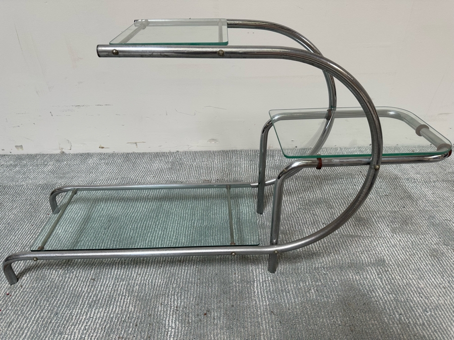 Vintage Art Deco Machine Age Chrome Tubular Support Etagere For Plants Attributed To Emile Guyot For Thonet 42W X 12D X 22H [Photo 1]