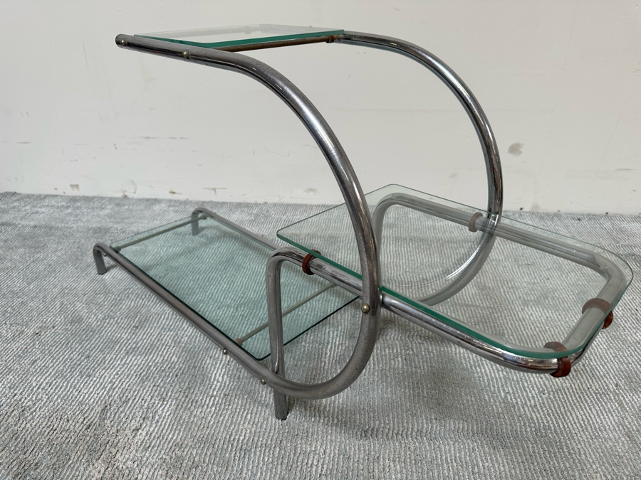 Vintage Art Deco Machine Age Chrome Tubular Support Etagere For Plants Attributed To Emile Guyot For Thonet 42W X 12D X 22H [Photo 7]