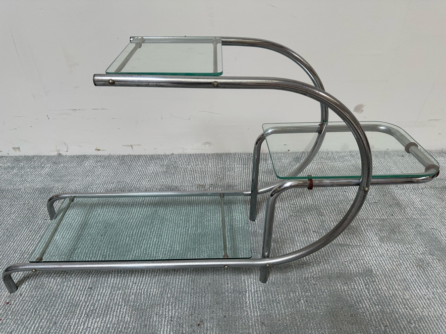 Vintage Art Deco Machine Age Chrome Tubular Support Etagere For Plants Attributed To Emile Guyot For Thonet 42W X 12D X 22H [Photo 5]