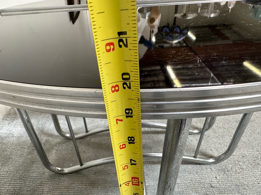 Vintage Art Deco Machine Age Demilune Side Tables Tubular Chrome And Black Formica In Manner Of Wolfgang Hoffmann 28W X 13.5D X 20H, A Pair [Photo 13]