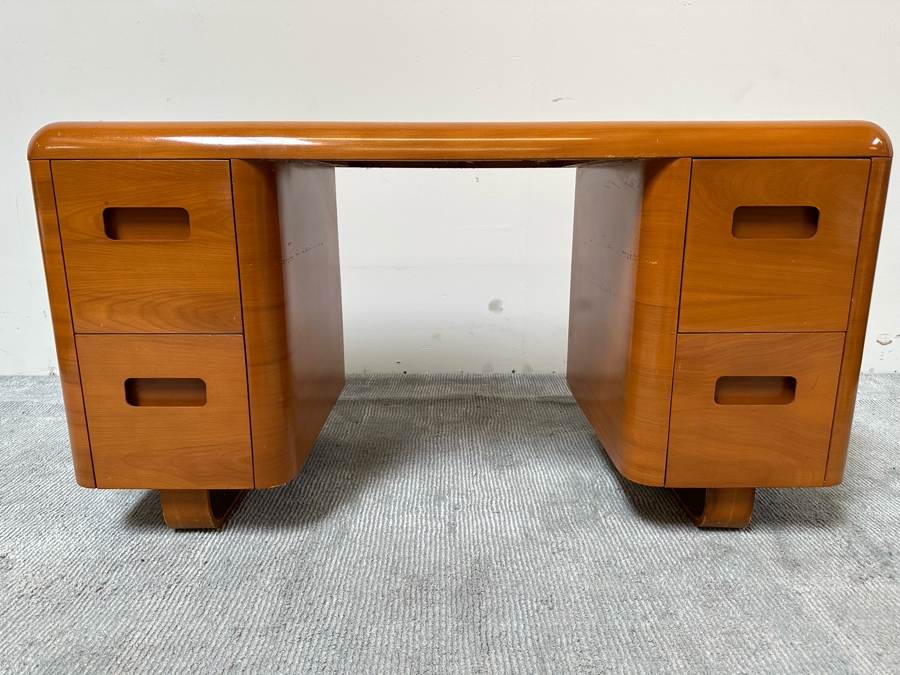 Vintage Bentwood Vanity Desk 44.5W X 18.5D X 24H With Matching Stool 22.5W X 17D X 17H By Paul Goldman For Plymold Plymodern Furniture Plywood 44.5W X 22D X 21H [Photo 7]